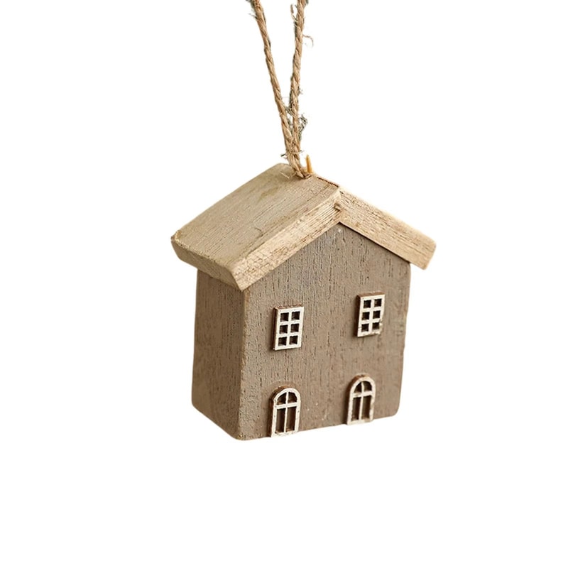 Rustic Wooden Christmas House Pendant Cozy Mini Cabin Tree Ornament 5