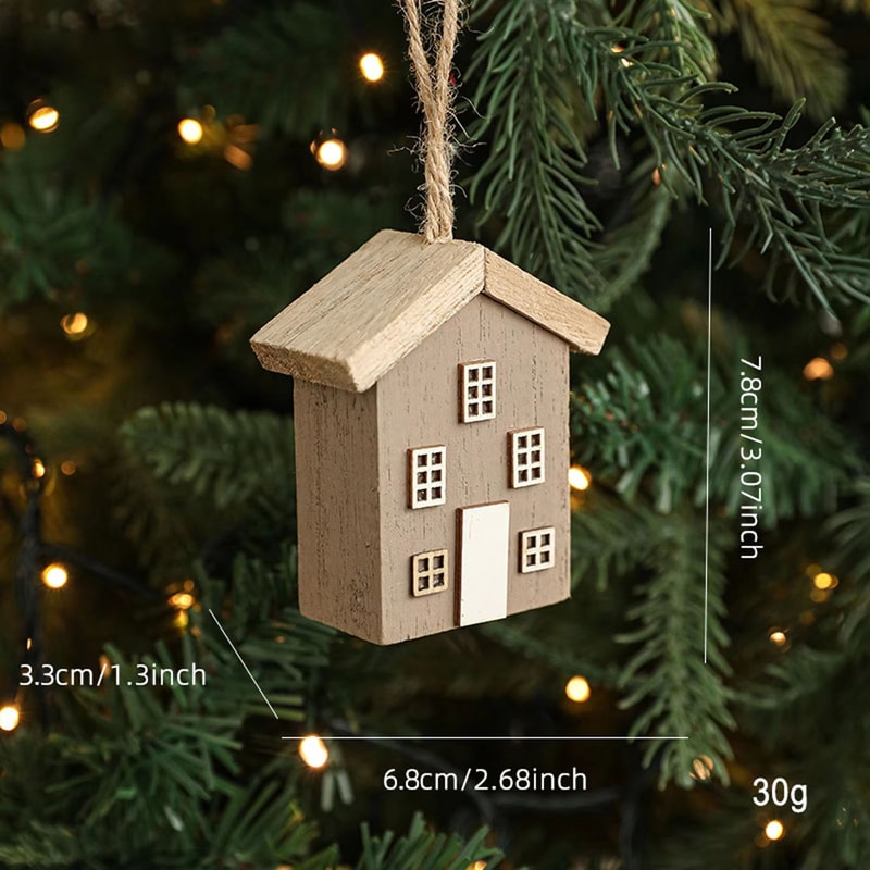Rustic Wooden Christmas House Pendant Cozy Mini Cabin Tree Ornament 6