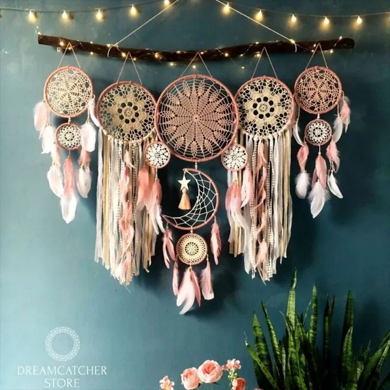 5Piece Boho Macrame Dream Catcher Set Moon Wall Hanging Decor 3