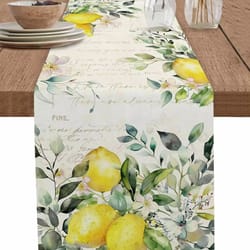 eucalyptus lemon floral linen table runner for dining table decor