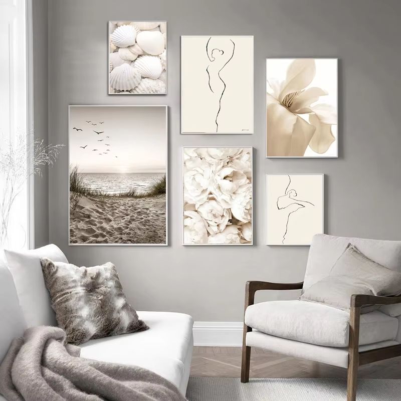 Nordic White Shell Beach Dandelion Canvas Wall Art Minimalist Living Room Decor 1