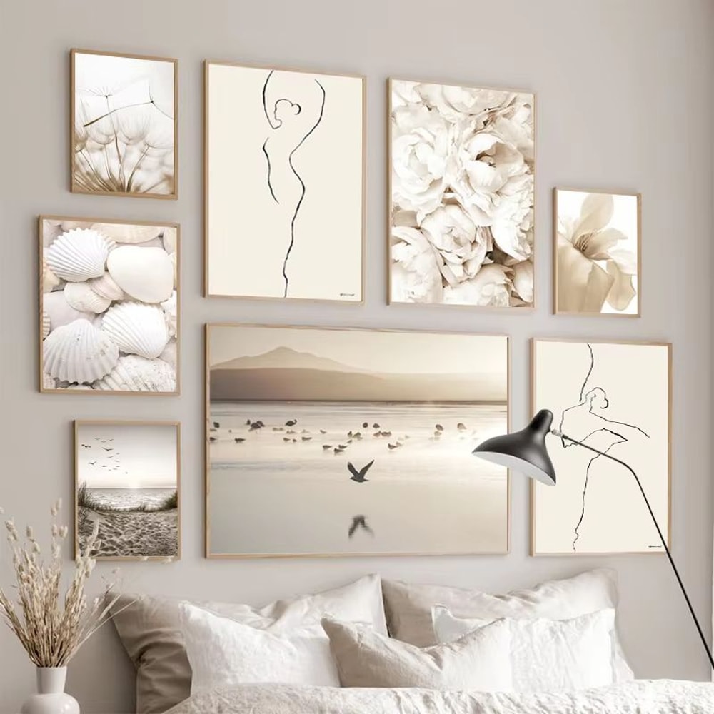 Nordic White Shell Beach Dandelion Canvas Wall Art Minimalist Living Room Decor 3
