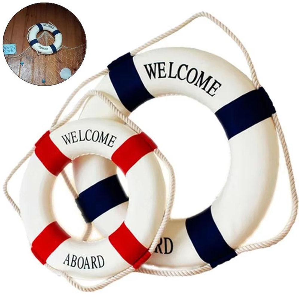 Nautical Welcome Life Buoy Wall Hanging Coastal Beach Decor 0