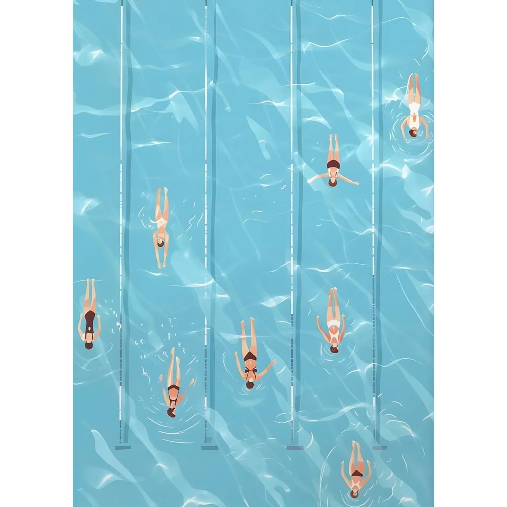 Nordic Summer Pool Party Girl Canvas Wall Art For Coastal Living Room Decor 7