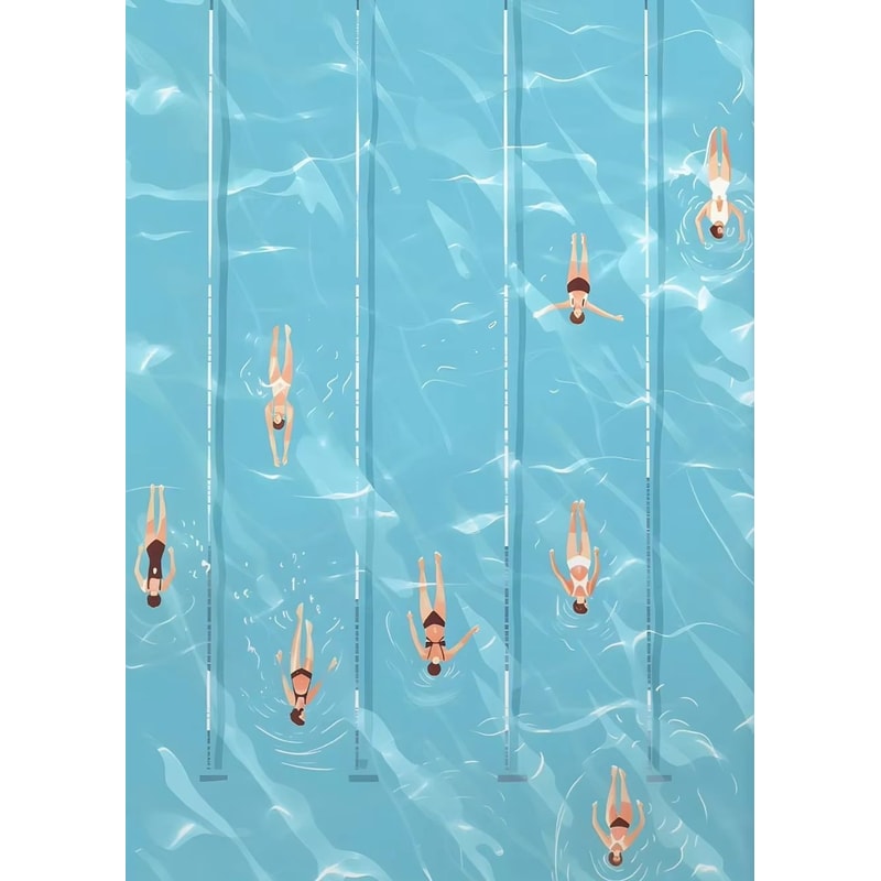 Nordic Summer Pool Party Girl Canvas Wall Art For Coastal Living Room Decor 7