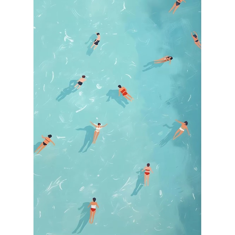 Nordic Summer Pool Party Girl Canvas Wall Art For Coastal Living Room Decor 10