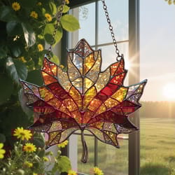 acrylic maple leaf light catcher – thanksgiving autumn window hanging decor