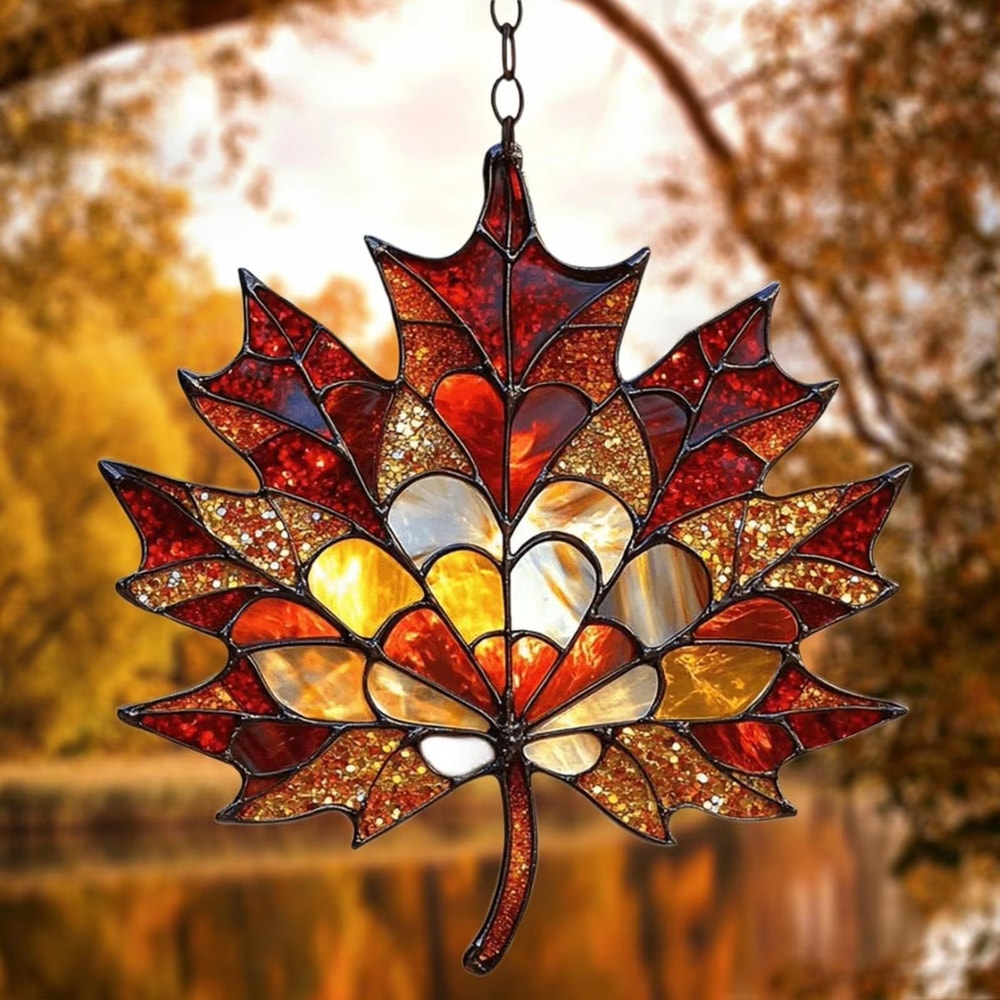 Acrylic Maple Leaf Light Catcher Thanksgiving Autumn Window Hanging Decor 2