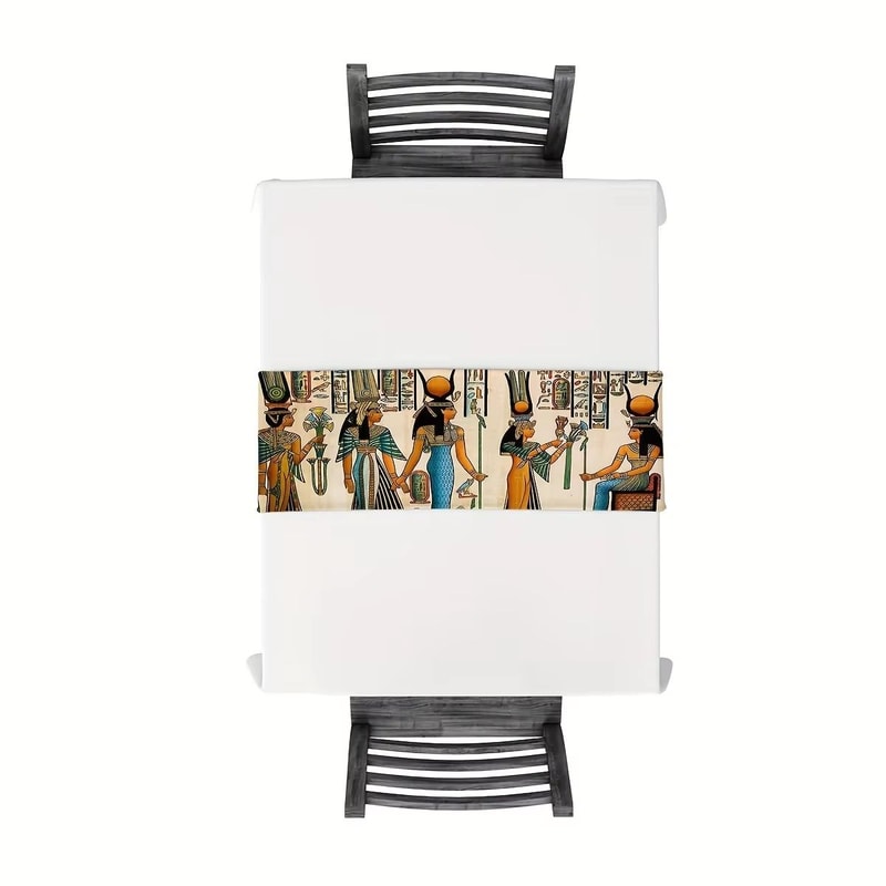 Ancient Egyptian Hieroglyph Linen Table Runner For Vintage Ethnic Home Decor 4