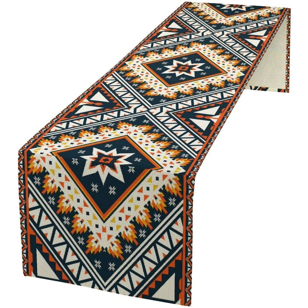 Aztec Boho Linen Table Runner Geometric Tribal Dining Table Decor 5