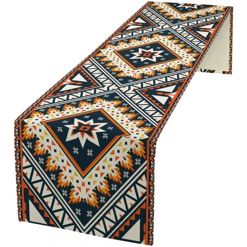 Aztec Boho Linen Table Runner Geometric Tribal Dining Table Decor 5
