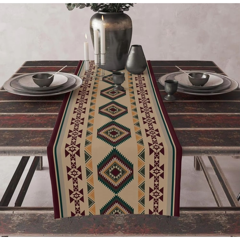 Aztec Boho Linen Table Runner Geometric Tribal Dining Table Decor 11