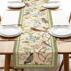vintage floral birds linen table runner farmhouse summer dining table decor