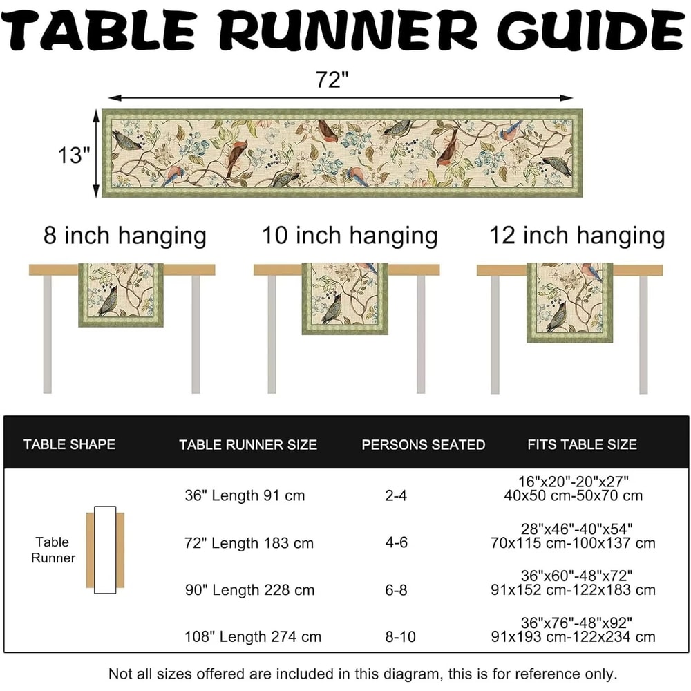 Vintage Floral Birds Linen Table Runner Farmhouse Summer Dining Table Decor 4