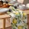 Watercolor Lemon Linen Table Runner Summer Green Leaf Dining Table Decor 4
