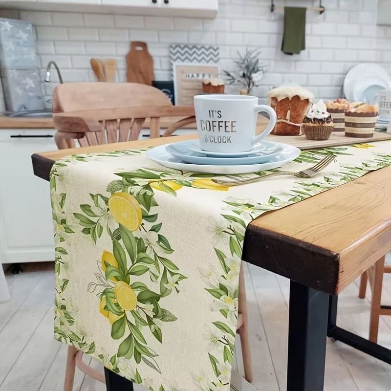 Spring Lemon Floral Linen Table Runner For Kitchen And Dining Decor 5