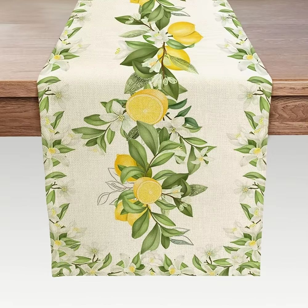 Spring Lemon Floral Linen Table Runner For Kitchen And Dining Decor 6