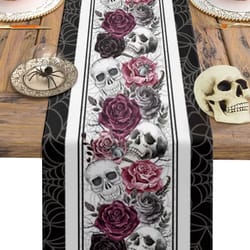 halloween skull rose crow linen table runner gothic party dining table decor