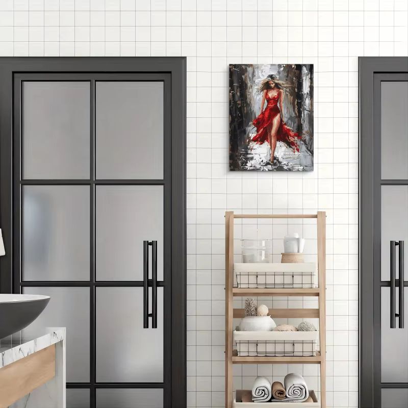 Elegant Woman In Red Dress Framed Canvas Wall Art Modern Decorative Painting 4