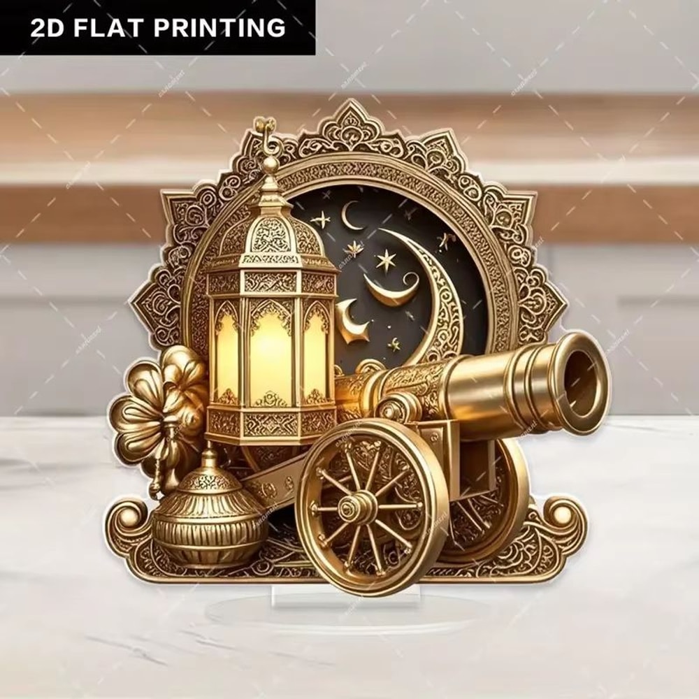 Ramadan Moon Acrylic Desktop Decor Light Catcher Floral Star Lantern Design 6