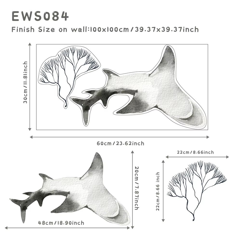 Underwater Ocean Wall Stickers Watercolor Fish Coral Removable Decor 12