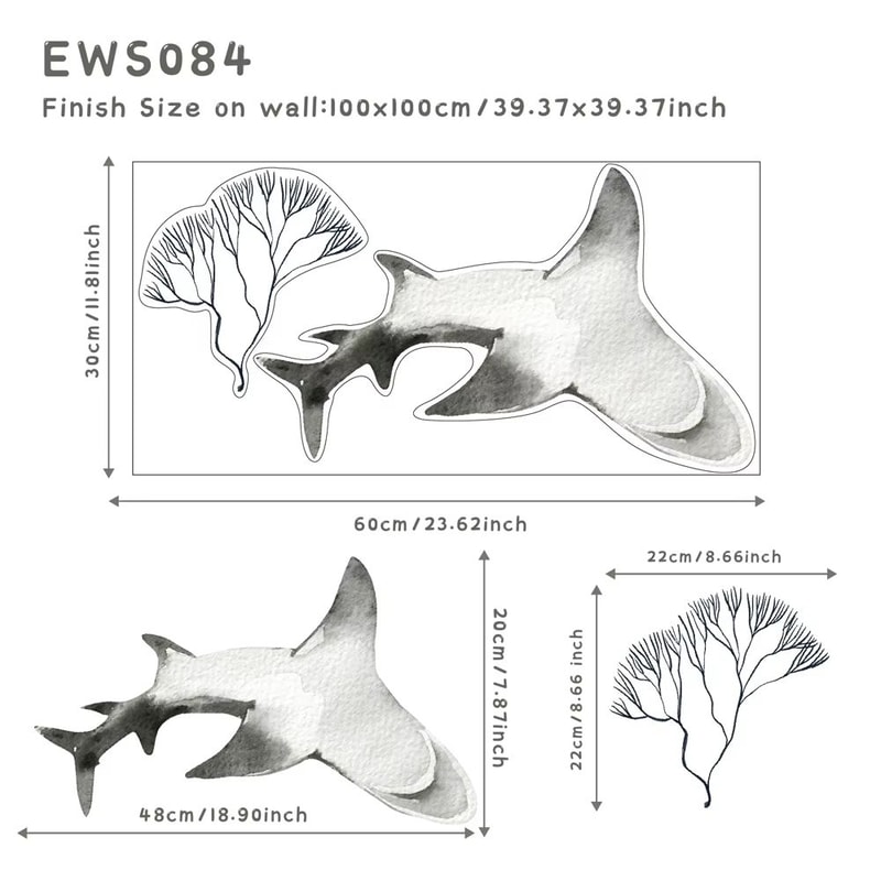 Underwater Ocean Wall Stickers Watercolor Fish Coral Removable Decor 12