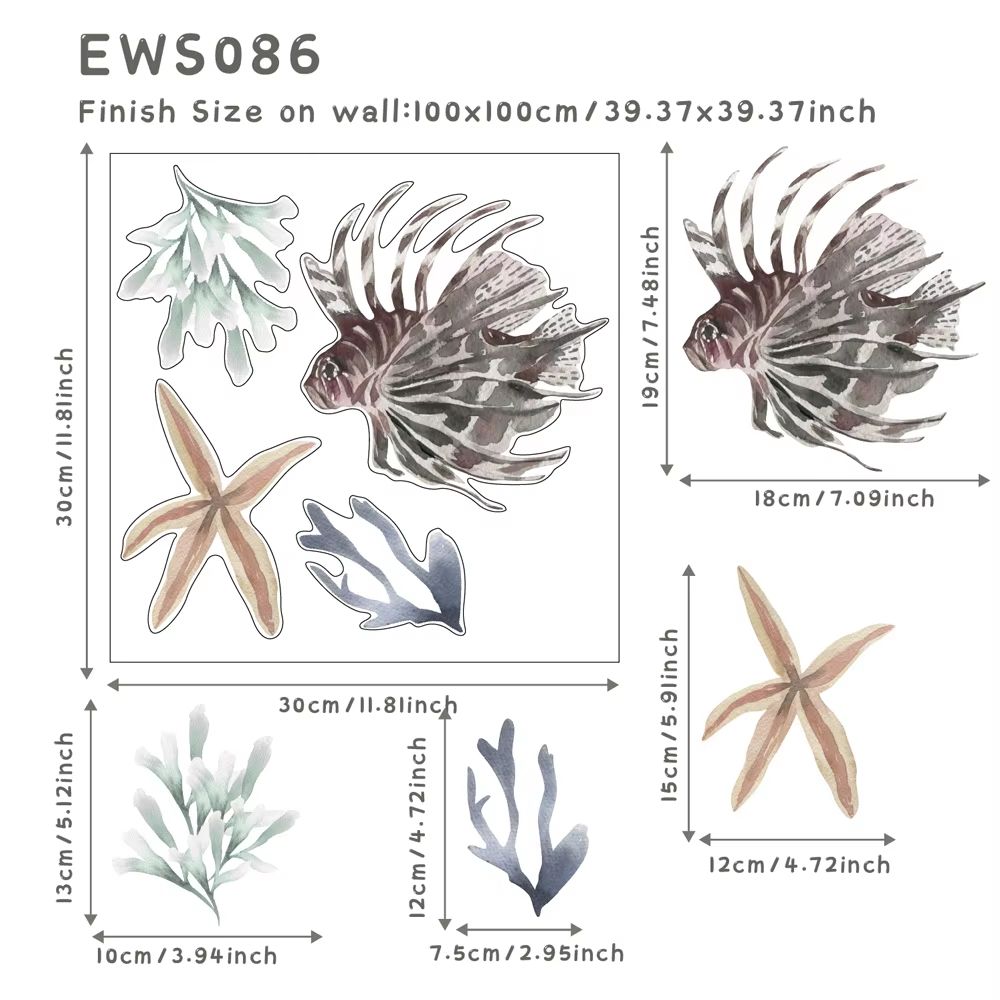 Underwater Ocean Wall Stickers Watercolor Fish Coral Removable Decor 13