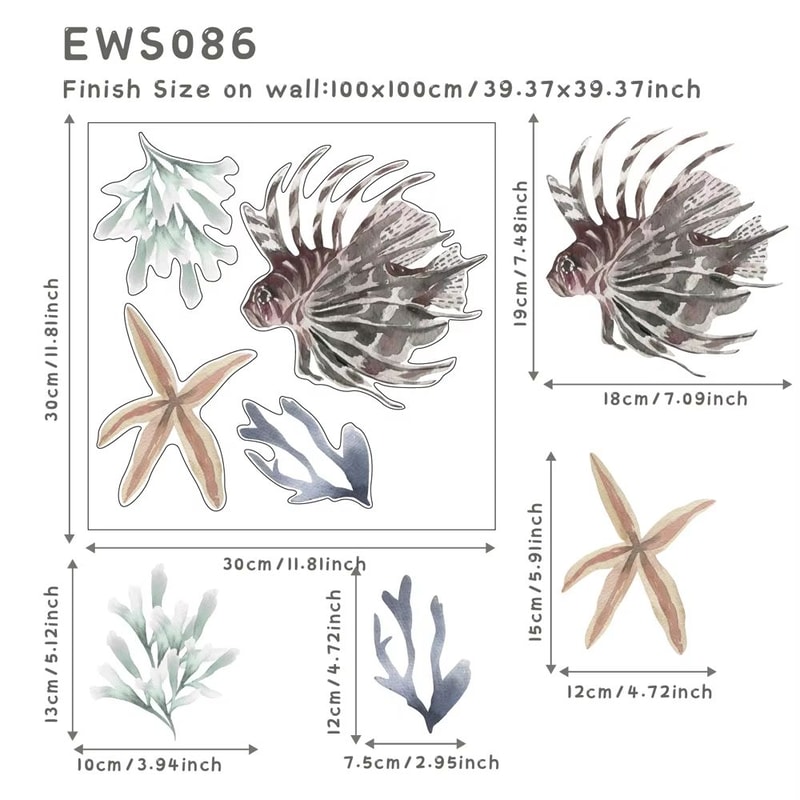 Underwater Ocean Wall Stickers Watercolor Fish Coral Removable Decor 13
