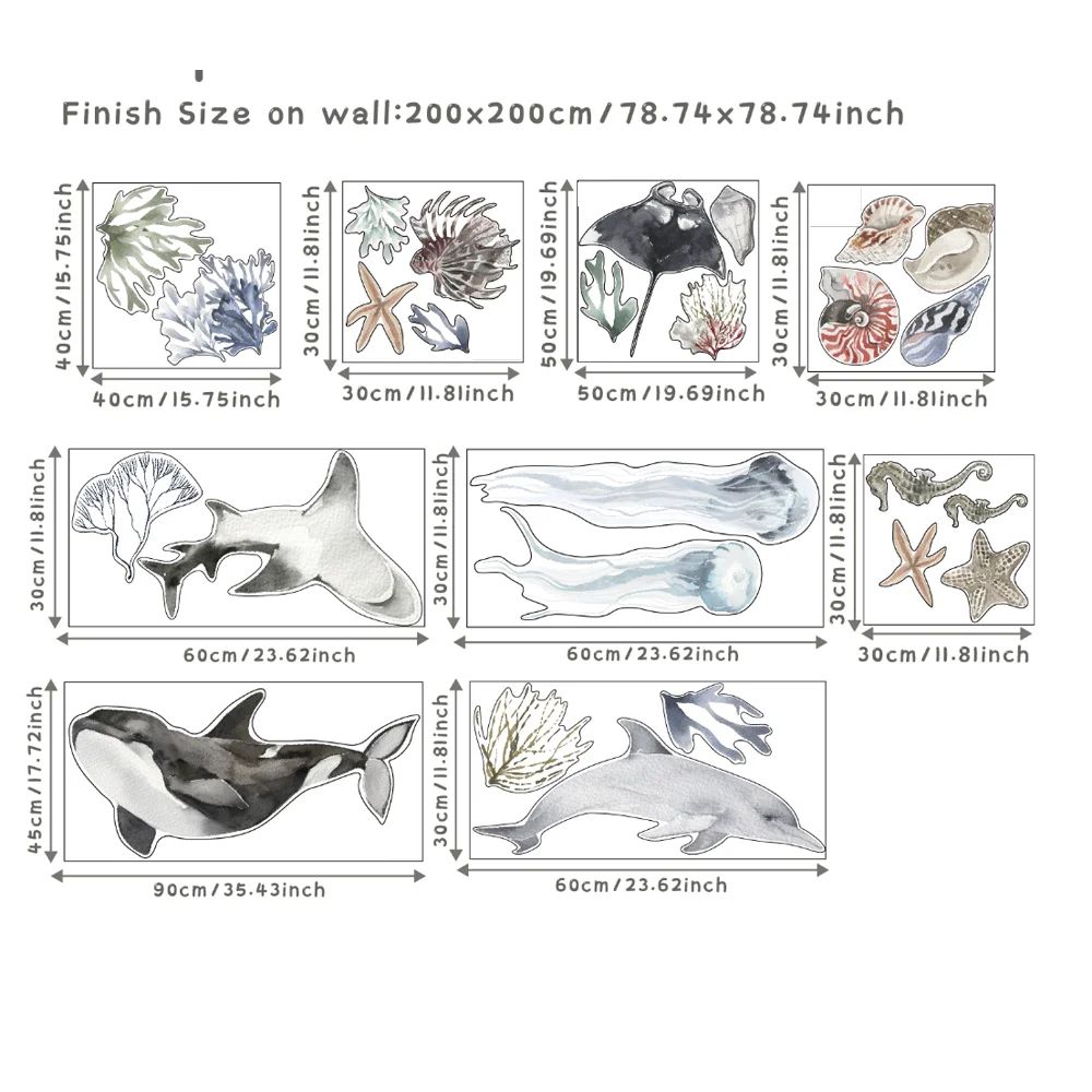 Underwater Ocean Wall Stickers Watercolor Fish Coral Removable Decor 5