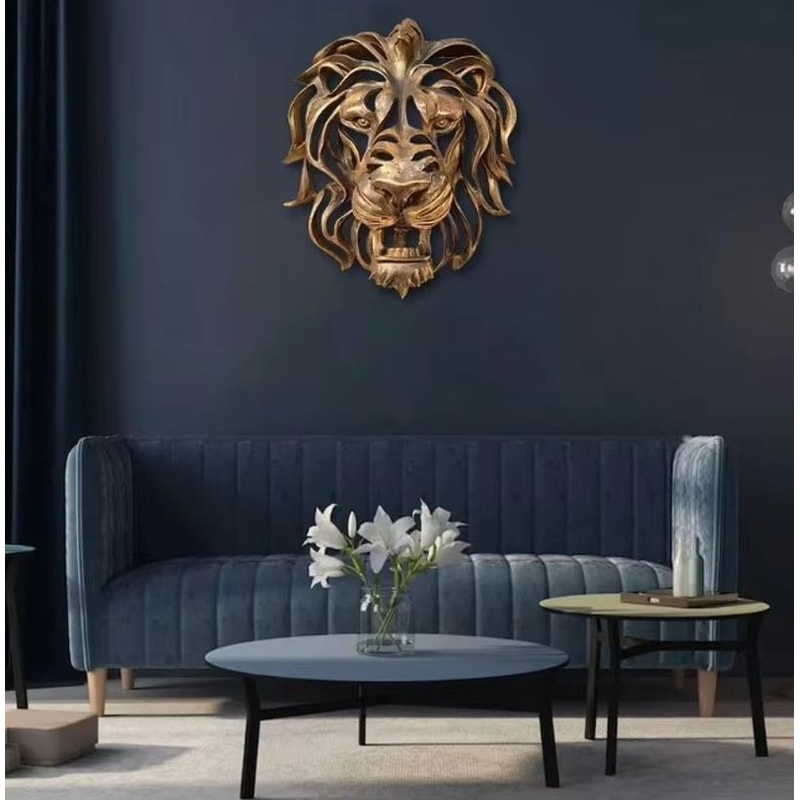 Luxury Gold Lion Head Wall Decor Resin Sculpture For Statement Interior Design 1102in 4