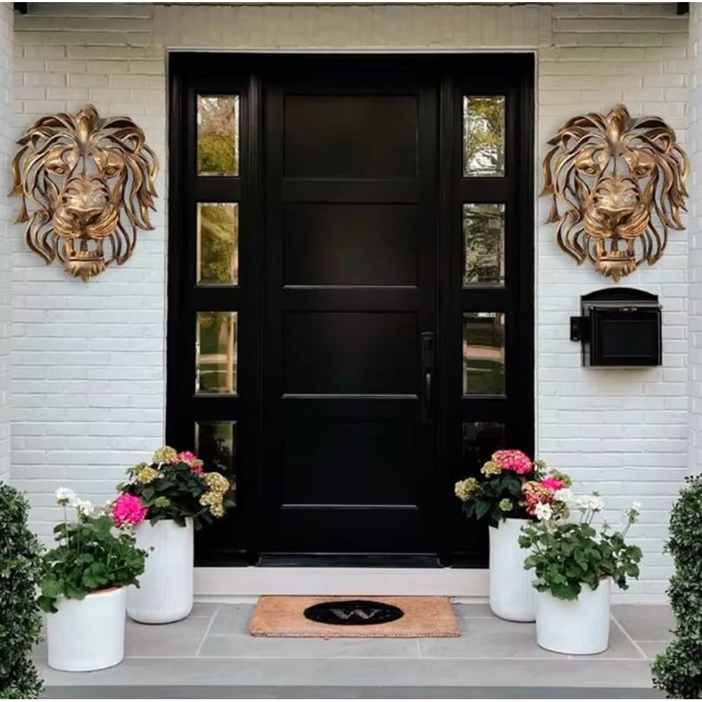Luxury Gold Lion Head Wall Decor Resin Sculpture For Statement Interior Design 1102in 5
