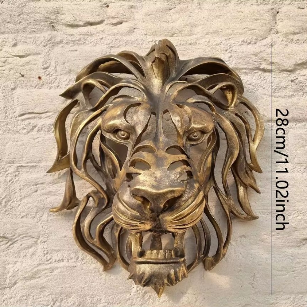 Luxury Gold Lion Head Wall Decor Resin Sculpture For Statement Interior Design 1102in 6