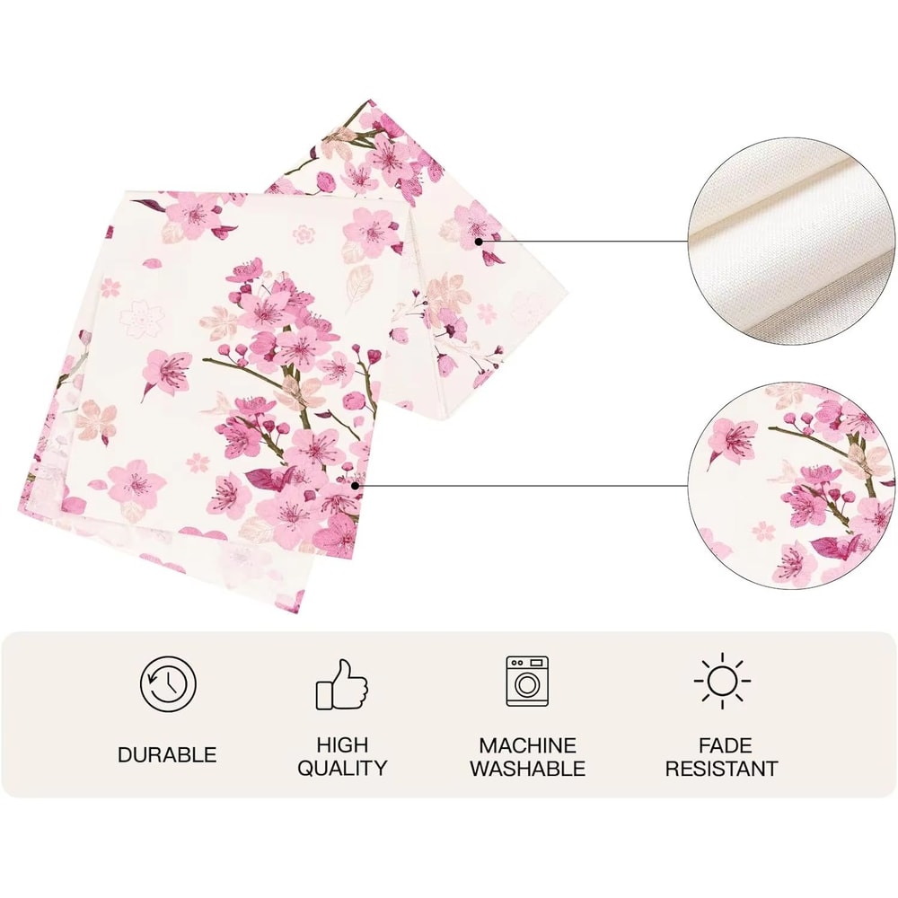 Spring Cherry Blossom Linen Table Runner For Farmhouse Wedding And Dining Decor 3