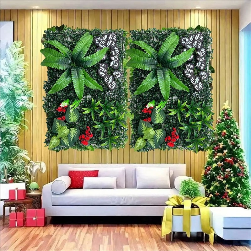 Artificial Green Wall Panel Indoor Outdoor Lifelike Plant Wall Decor 2