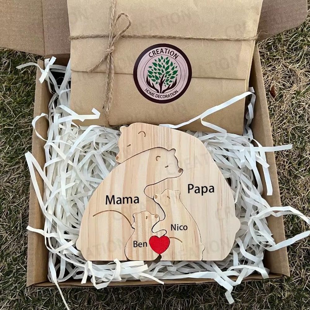 Custom Name Bear Family Puzzle Ornament Personalized Wooden Keepsake Gift 5