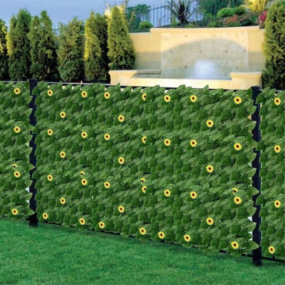 Expandable Artificial Ivy Privacy Fence With Sunflowers Outdoor Green Wall Screen 2