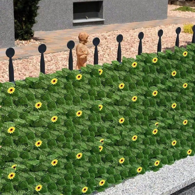 Expandable Artificial Ivy Privacy Fence With Sunflowers Outdoor Green Wall Screen 3
