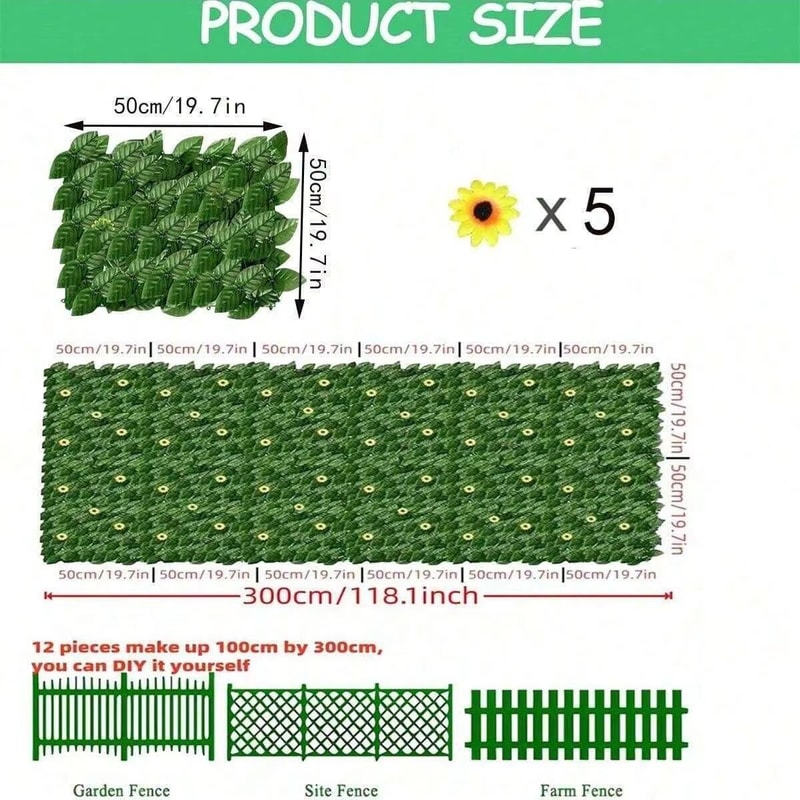 Expandable Artificial Ivy Privacy Fence With Sunflowers Outdoor Green Wall Screen 5