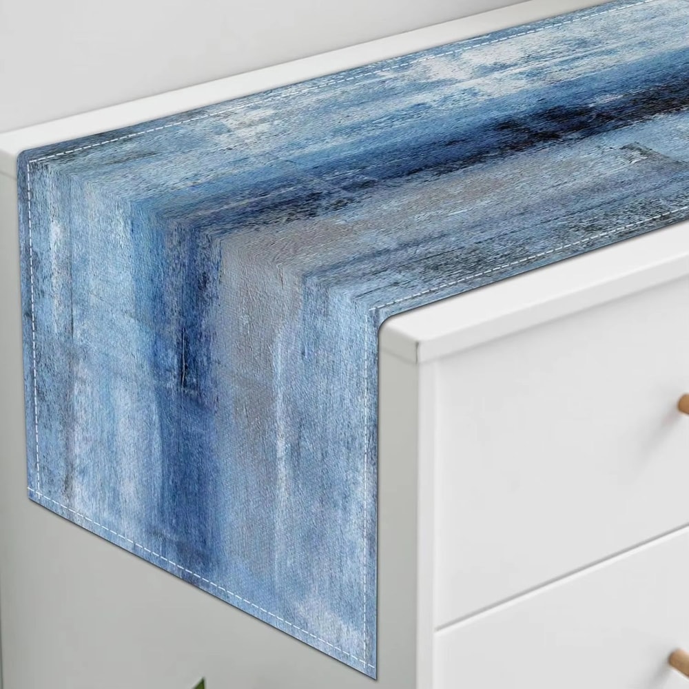 Tie Dye Linen Table Runner Modern Farmhouse Rustic Dining Table Decor 2