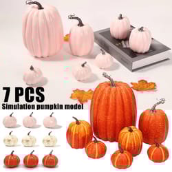 7pcs artificial pumpkin set for halloween diy crafts and autumn harvest decor