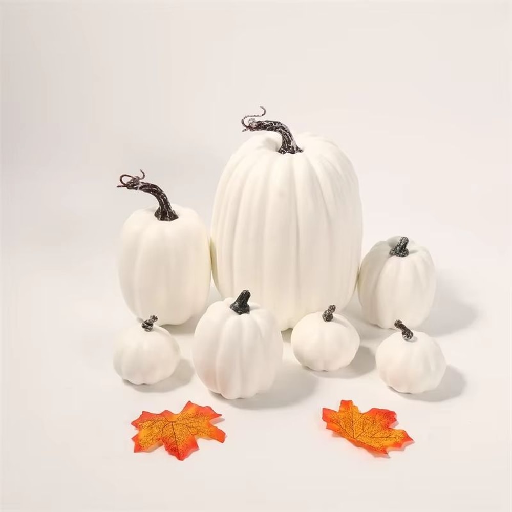 7PCS Artificial Pumpkin Set For Halloween DIY Crafts And Autumn Harvest Decor 3