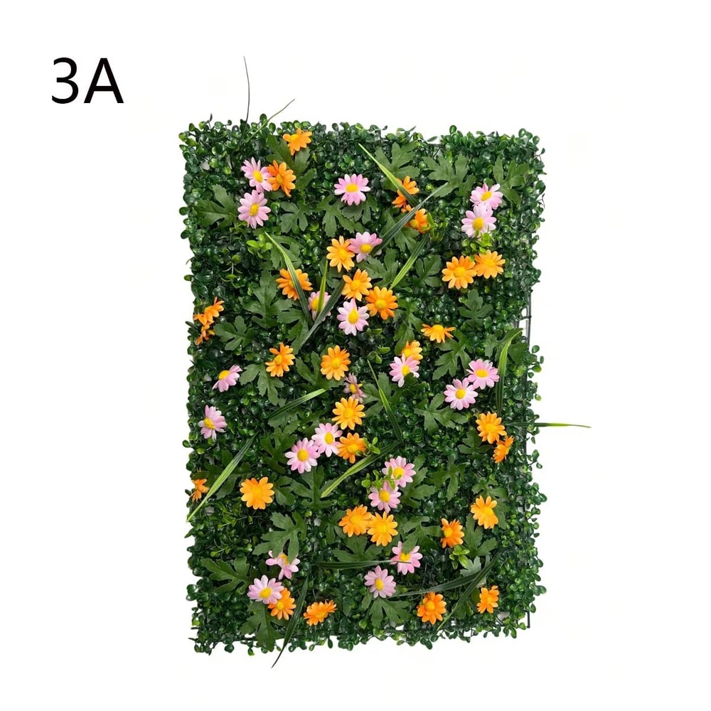 Artificial Grass Wall Panel With Flowers For Indoor Greenery Backdrop And Privacy Decor 10