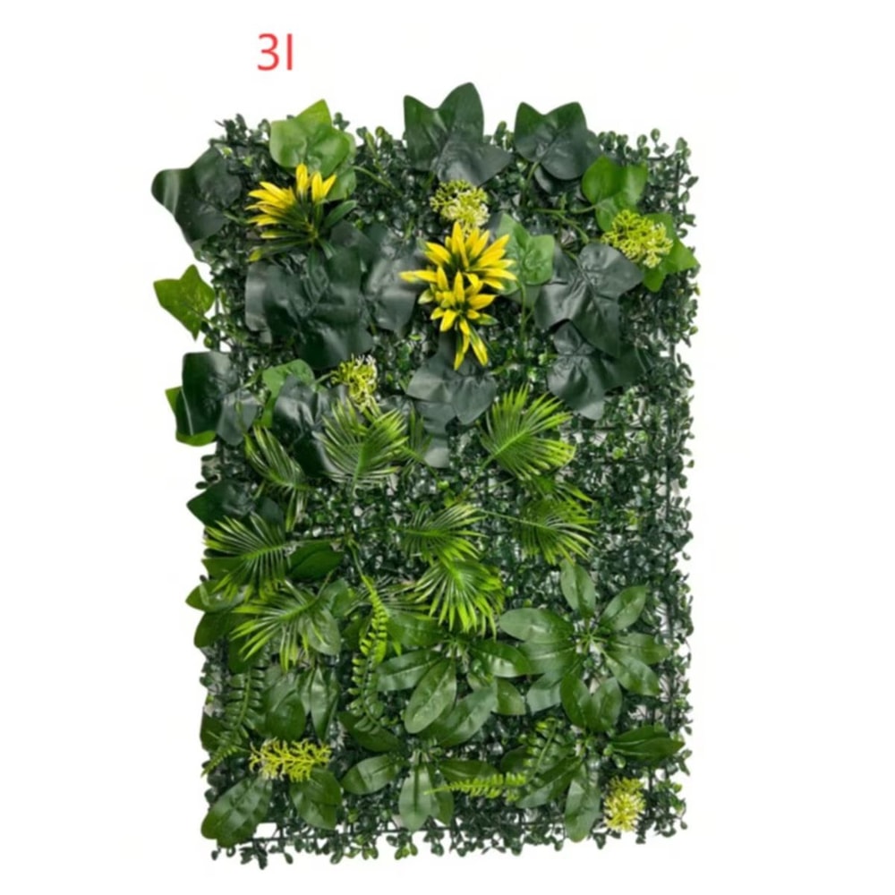 Artificial Grass Wall Panel With Flowers For Indoor Greenery Backdrop And Privacy Decor 12