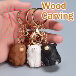 hand-carved wooden bear keychain cute couple animal bag charm pendant