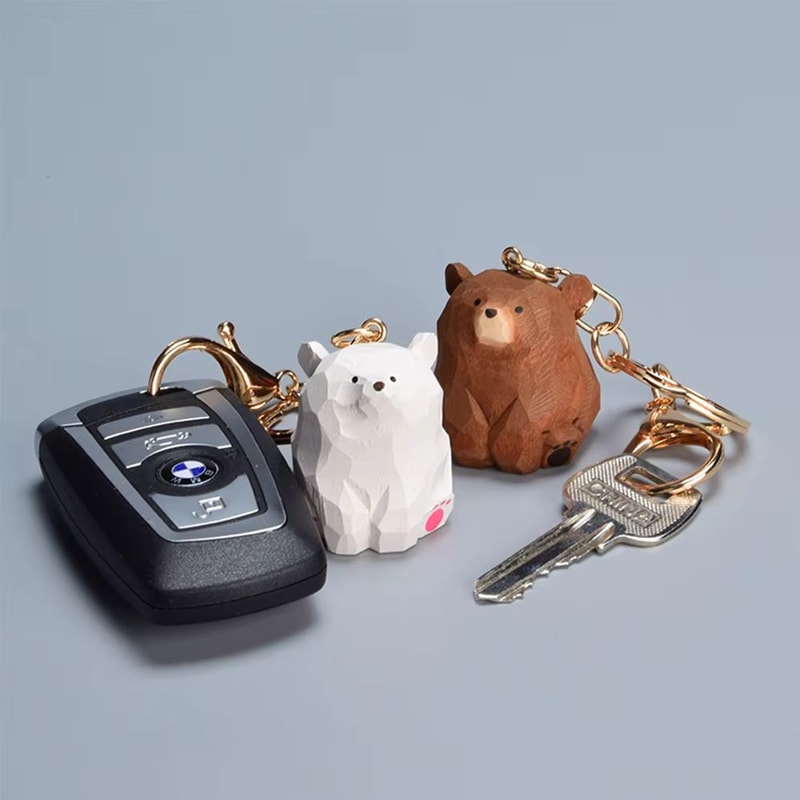 HandCarved Wooden Bear Keychain Cute Couple Animal Bag Charm Pendant 3
