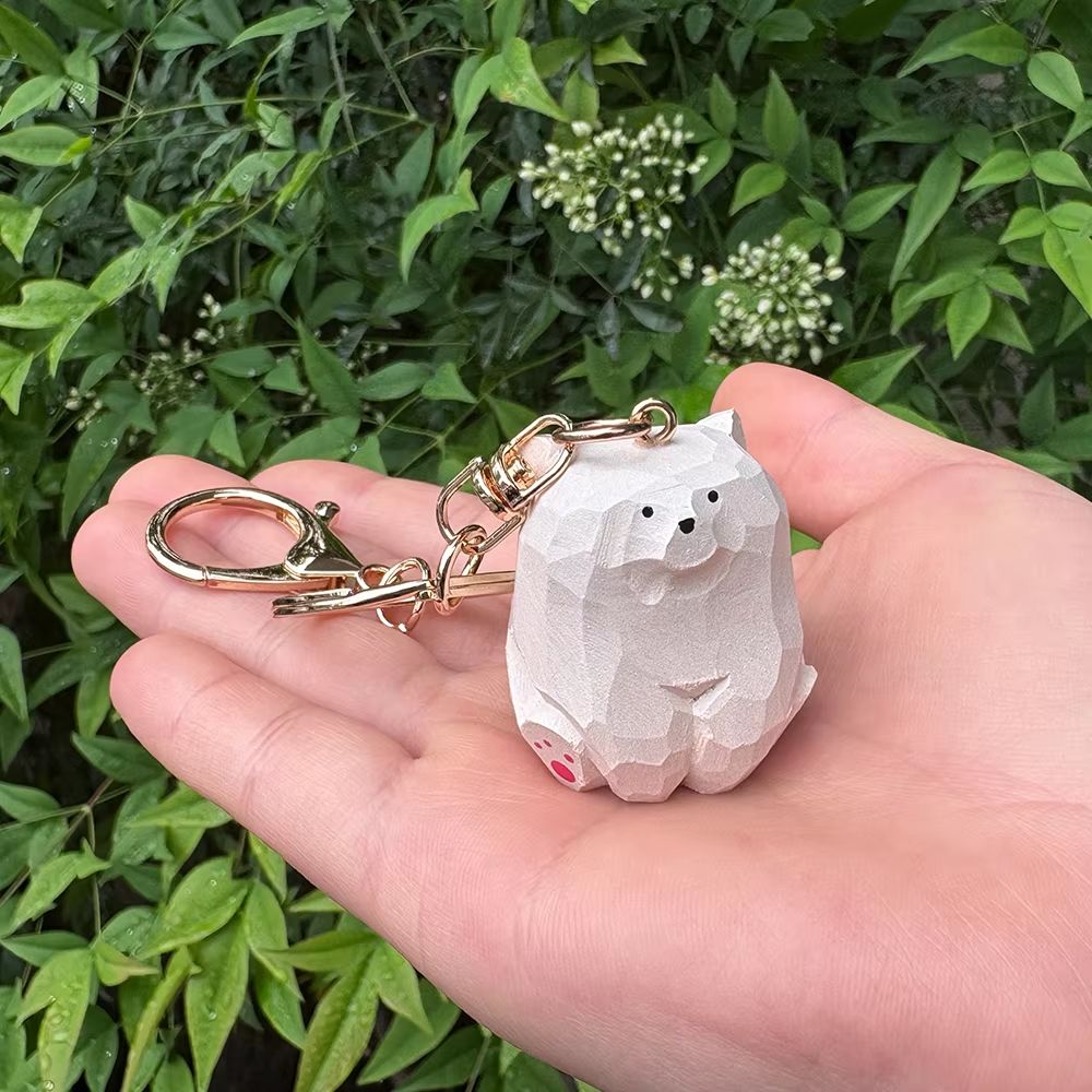 HandCarved Wooden Bear Keychain Cute Couple Animal Bag Charm Pendant 5