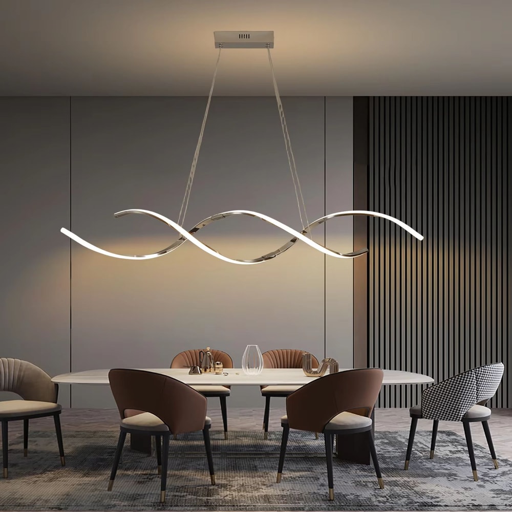 Modern Linear LED Chandelier Minimalist Dining Room Pendant Light Fixture 4