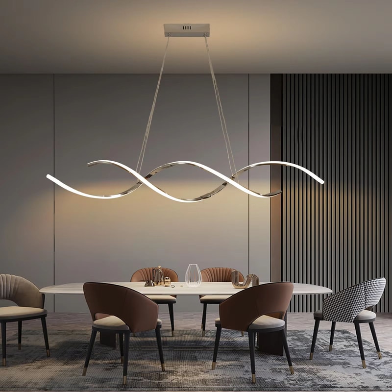 Modern Linear LED Chandelier Minimalist Dining Room Pendant Light Fixture 4