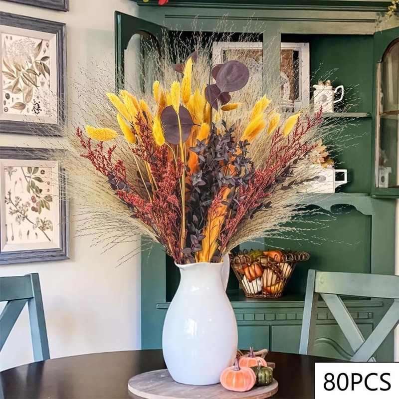 Boho Preserved Pampas Eucalyptus Flower Set 40PCS Rustic Autumn Decor Bouquet 8