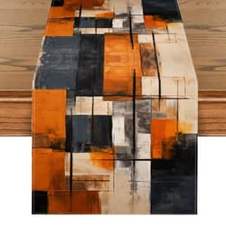 abstract watercolor linen table runner orange black stripe modern dining decor